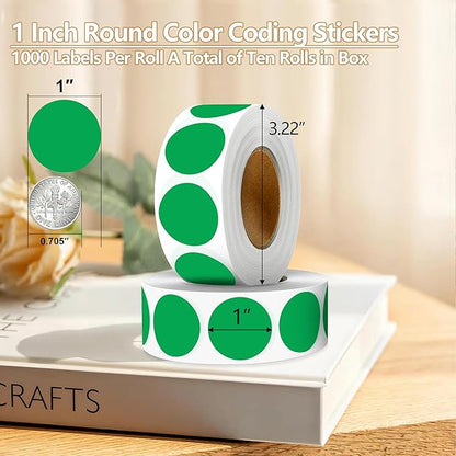 Green 1 Inch Round Color Coding Dot Labels, 10 Rolls 10000 Dot Stickers in - Image 2