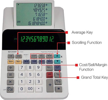 Sharp El-1501 Compact Cordless Paperless Large 12-Digit Display Desktop - Image 5