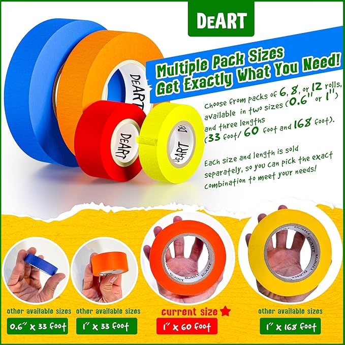 DEART 6 Pcs Colored Masking Tape, Extra Long 1008 Feet or 360 Feet x 1 Inch - Image 2