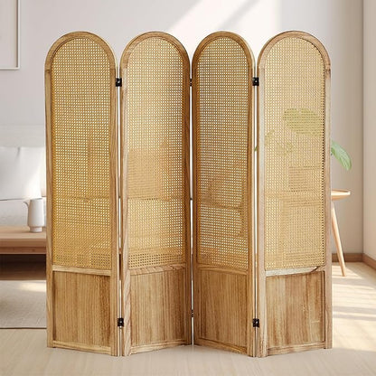 Asnefeli Room Divider 4 Panel, Folding Privacy Screen, Foldable Wood Divider - Image 7