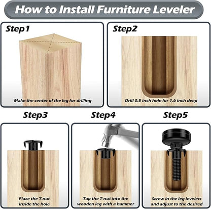 Holimax 10 Set Adjustable Furniture Leveling Feet, Adjustable Leg Levelers - Image 4