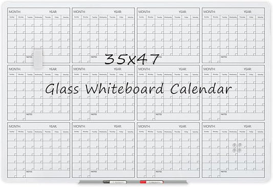 Magnetic Whiteboard Glass Board Yearly Calendar by JJworldwide