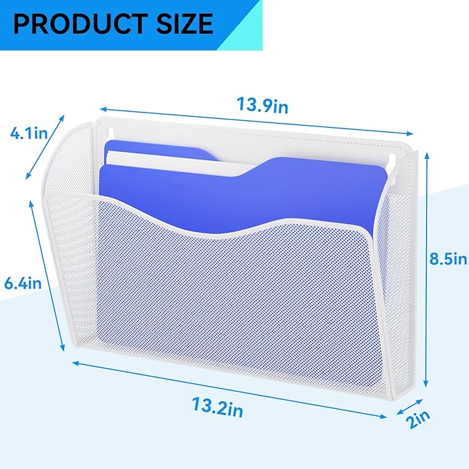 GDINDINFAN 6 Single Pocket Wall File Holder, Mesh Hanging File Folder Paper - Image 3