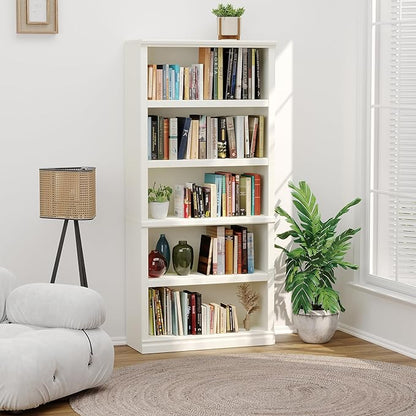 Bevfint 70-Inch Tall White Bookcase, 5 Tiers Shelves Open Storage Bookshelf - Image 5