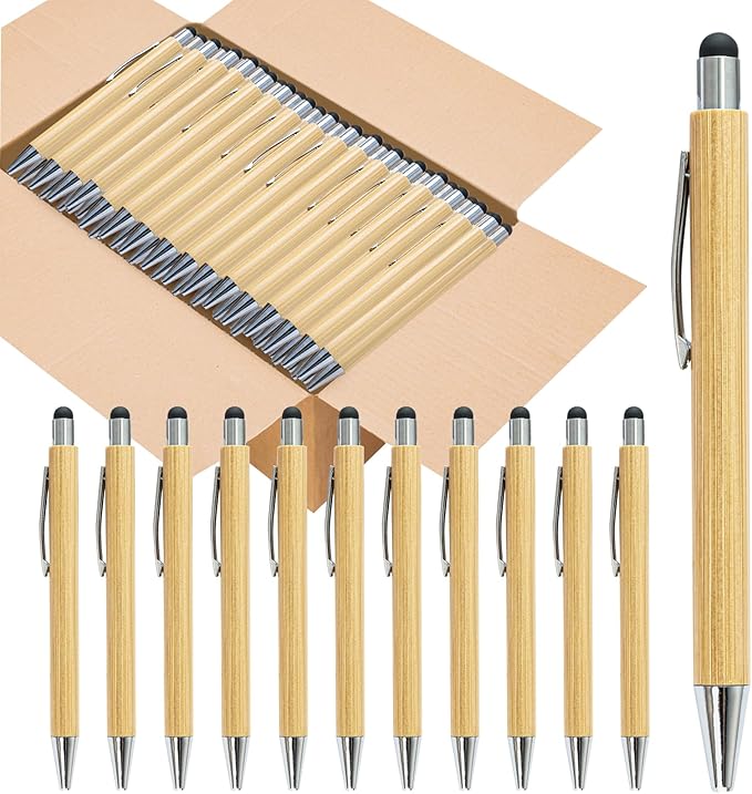 lyforx Bamboo Pens Bulk with Touch Stylus Tip Wooden Bamboo Pens Engraving by lyforx