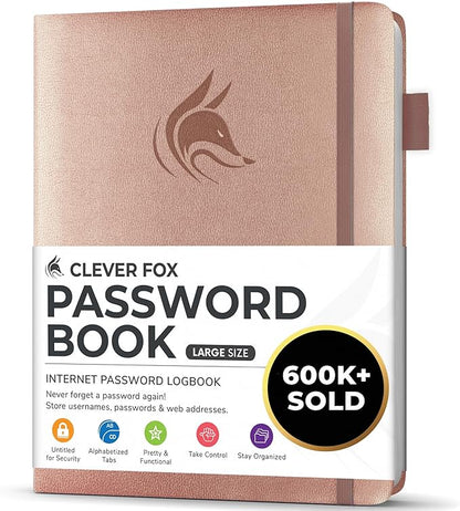 Clever Fox Password Book with alphabetical tabs. Internet Address Organizer by CleverFox