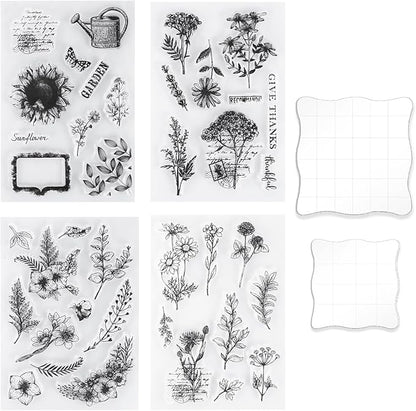 UCEC 4 Sheets Clear Stamps Set for Card Making and 2 Pcs Acrylic Stamp Block by UCEC