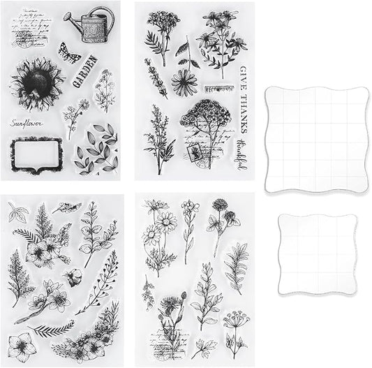 UCEC 4 Sheets Clear Stamps Set for Card Making and 2 Pcs Acrylic Stamp Block by UCEC
