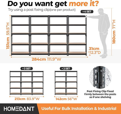 HOMEDANT 28" W 5 Tier Heavy Duty Garage Shelving Adjustable Metal Rack Storage - Image 7