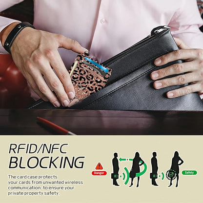 BWEGRHE Small Travel Wallets, Leopard Glitter Slim Minimalist Front Pocket - Image 3
