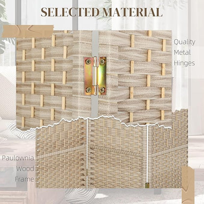 HOMCOM 3 Panel Room Divider, Hand-Woven Freestanding Wall Partition - Image 5
