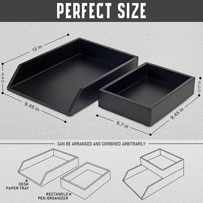 Demigo Desk Organizer Letter Tray Set of 2, Acacia Wood Tabletop Desktop - Image 2