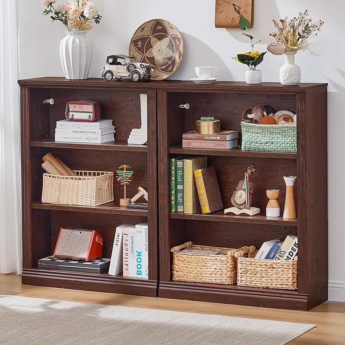 RWYHG 43" Walnut Tall Bookshelf, 3-Tier Thick Wooden Book Shelf - Image 4