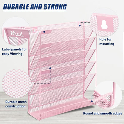EASEPRES Desk File Organizer Mesh 6-Tier, Hanging Wall Mount Document - Image 4