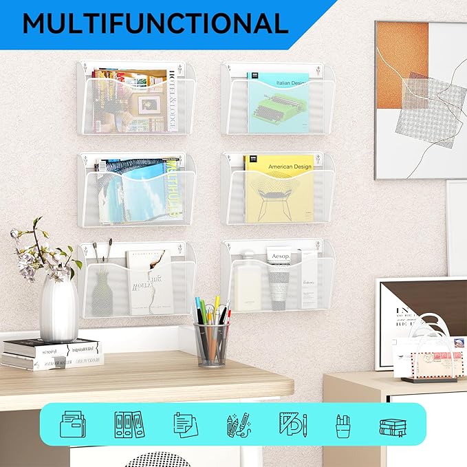 GDINDINFAN 3 Single Pocket Wall File Holder, Mesh Hanging File Folder Paper - Image 6