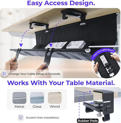 Ascrono Original No Drill Under Desk Cable Management Tray 27.3" - Image 3