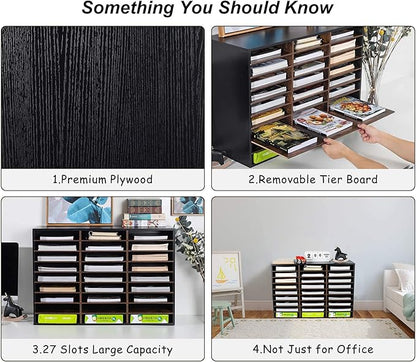 TQVAI Wood Literature Organizer, 27 Slots Hold 13500 Sheets A4 Papers, Wooden - Image 5