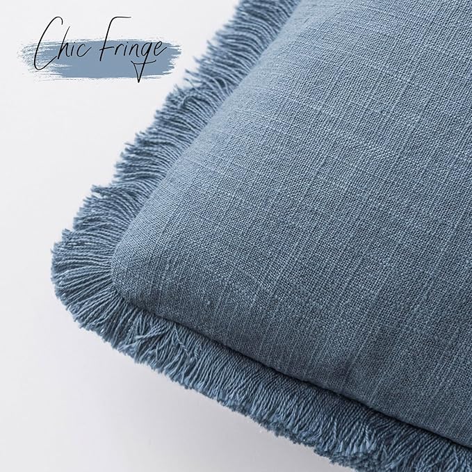 Foindtower Set of 2 Decorative Linen Fringe Lumbar Throw Pillow Covers Boho - Image 3