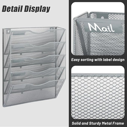 EASEPRES 5 Pocket Mesh Hanging Wall File Organizer, Wall Mounted Mail Paper - Image 3