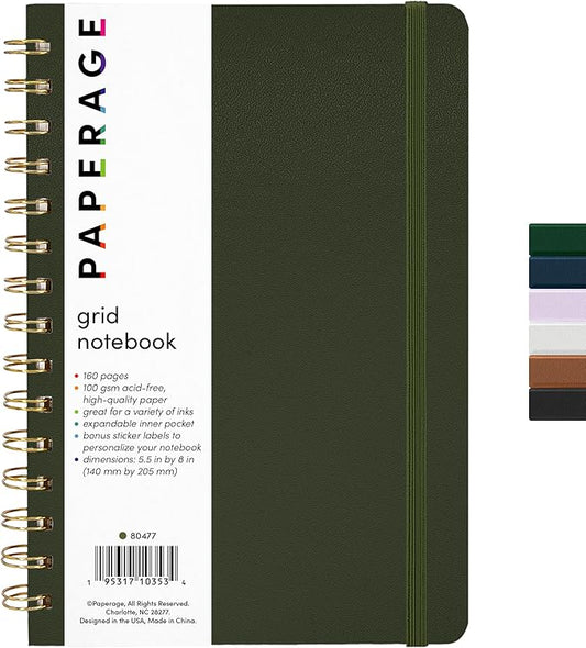PAPERAGE Graph Paper Spiral Notebook & Journal, 160 Pages, Medium 5.5 inches x by PAPERAGE