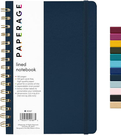 PAPERAGE Lined Spiral Journal Notebook, 160 Pages, Hardcover Journal by PAPERAGE