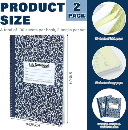 Affrolling 2 Pack Carbonless Lab Notebook Carbon Copy 8.5'' x 11'' 50 Set of - Image 2