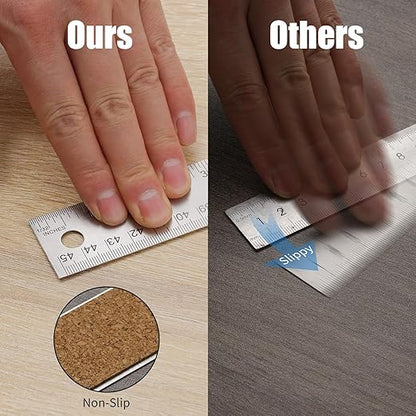 Metal Ruler with Cork Backing, Stainless Steel Rulers 6 Inch 12 Inch Metal - Image 3