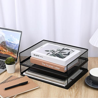 2 Pack Stackable Letter Tray, Wire Mesh Desk File Organizer Metal Desktop Paper - Image 2