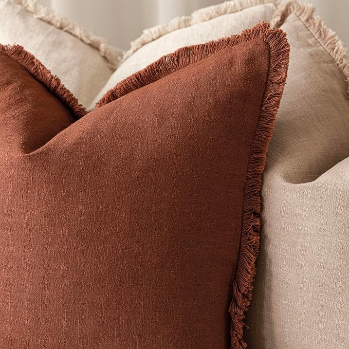Foindtower Set of 2 Decorative Linen Fringe Lumbar Throw Pillow Covers - Image 4