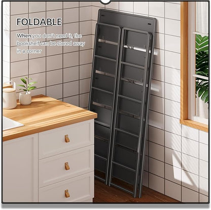 4NM No Assembly 5 Tiers Folding Bookshelf Storage Shelves Vintage Bookcase - Image 4