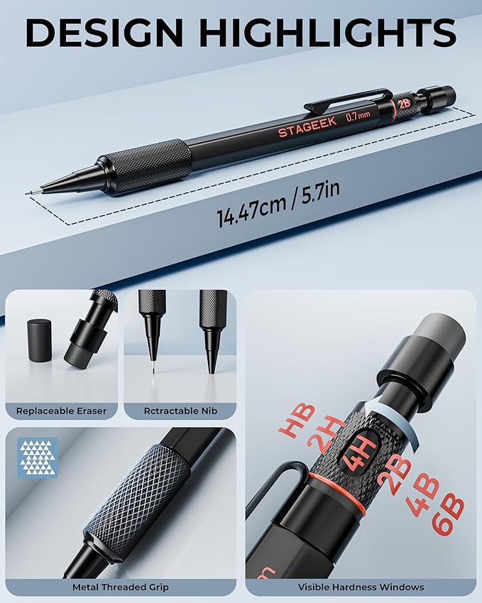 STAGEEK 0.9mm Mechanical Pencil Set, Weatherproof Artist Pencils - Image 3