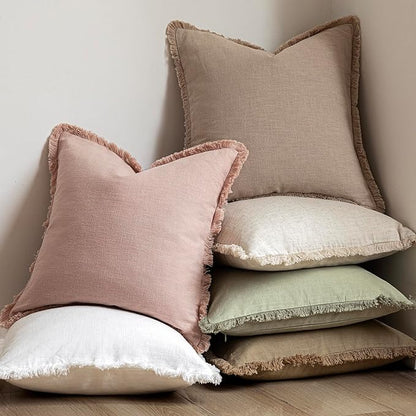 Foindtower Set of 2 Decorative Linen Fringe Throw Pillow Covers Cozy Boho - Image 6