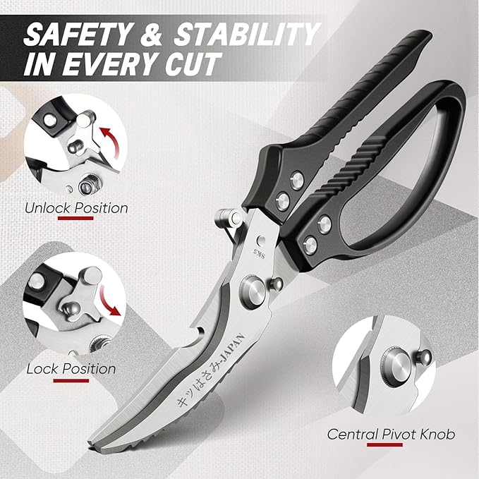TIVOLI Poultry Shears Black, Japanese Kitchen Shears Heavy Duty - Image 4