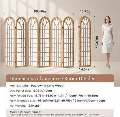 Asnefeli 6 Panel Japanese Room Divider, Shoji Style Partition Divider, Fully - Image 5