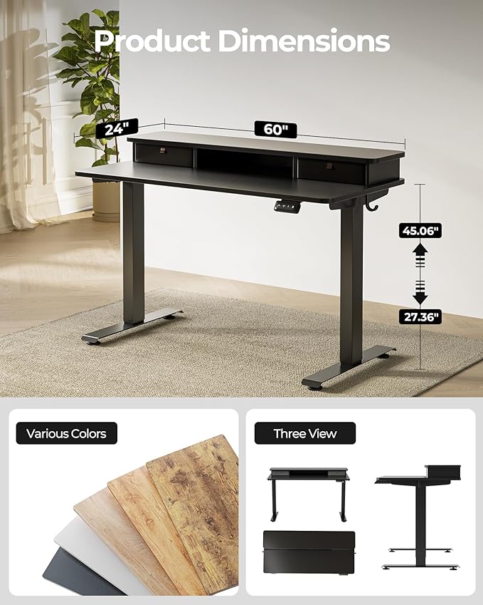 FEZIBO 60 x 24 Inch Height Adjustable Electric Standing Desk - Image 4