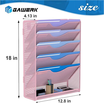 Gawerk 6 Tier Hanging File Organizer, Mesh Wall File Holder Paper Folder Rack - Image 2