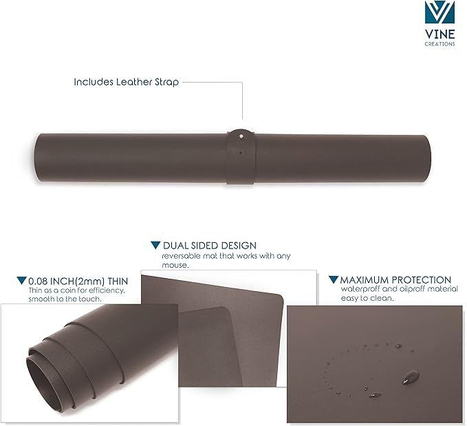 Vine Creations Leather Desk Mat Large 36" x 20", Desk Protector Mat, PU Leather - Image 5