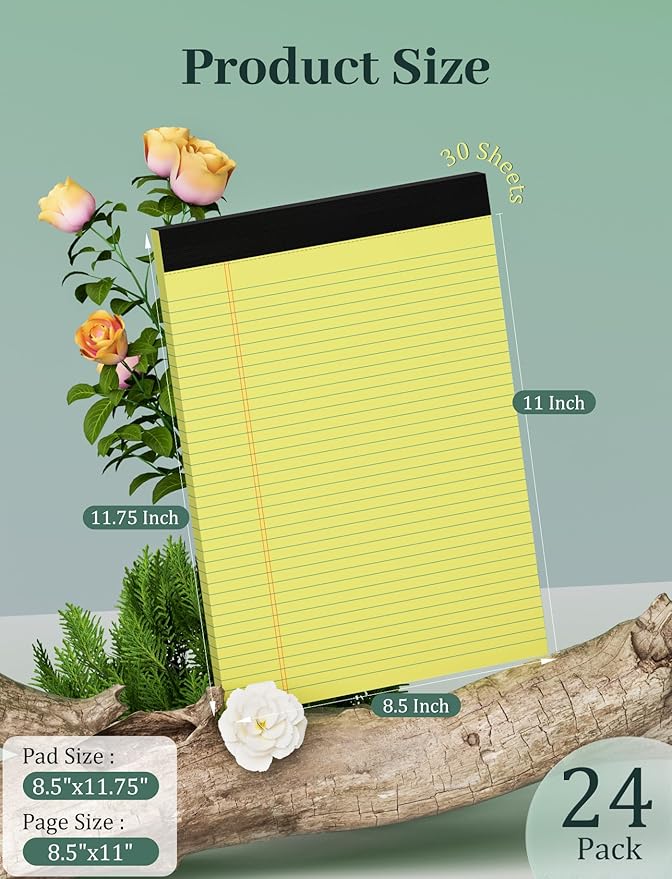 24 Pack Yellow Legal Pads 8.5 x 11 Letter Size Lined Writing Note Pads Yellow - Image 2
