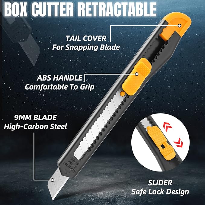TIFICAL 24 Pack Box Cutter Retractable, Utility Knife 9MM Wide Snap-Off Blades - Image 5