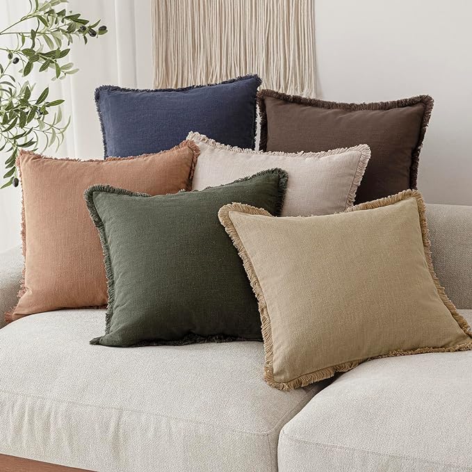 Foindtower Set of 2 Decorative Cozy Farmhouse Cushion Cover Linen Fringe Throw - Image 7