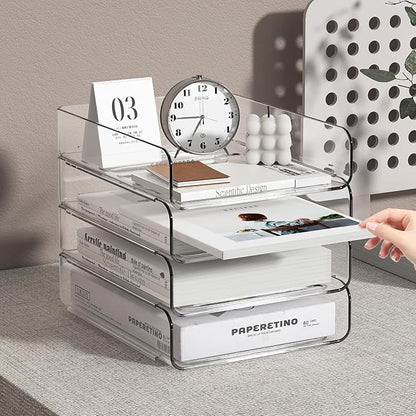 FANXIYQ 4-Tier Acrylic Paper Tray Organizer | Clear Stackable Desk Organizer - Image 6
