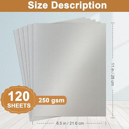 Silunkia 120 Sheets Shimmer Silver Cardstock 8.5 x 11 Craft Paper, 250gsm/92lb - Image 2
