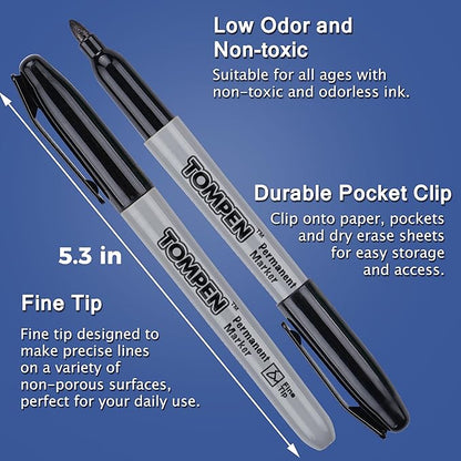 TOMPEN Black Permanent Markers Bulk Fine Tip 500 Pack, Use - Image 9