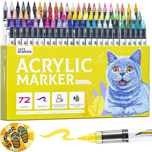 LET'S RESIN PAINT Acrylic Paint Markers Brush Tip 72 Colors, Automatic Ink by LETSRESIN