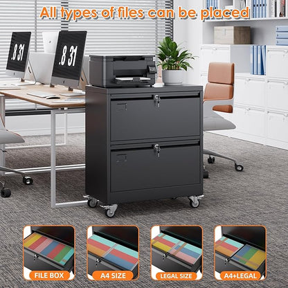 METAN Upgrade 2 Drawers Lateral File Cabinet on Wheels, Steel Office Filing - Image 6