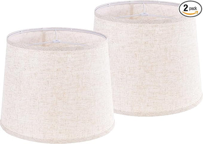 GO&SO Set of 2 Large Oatmeal Linen Drum Lamp Shade by GOSO