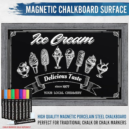 HBCY Creations Rustic Grey Wooden Magnetic Wall Chalkboard, Extra Large Size - Image 5
