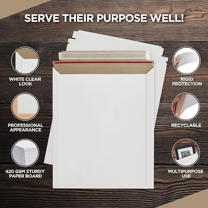 Rigid Mailers 9.25 x 11.75 Inch – 100 Pack White Self Seal Stay Flat Cardboard - Image 3