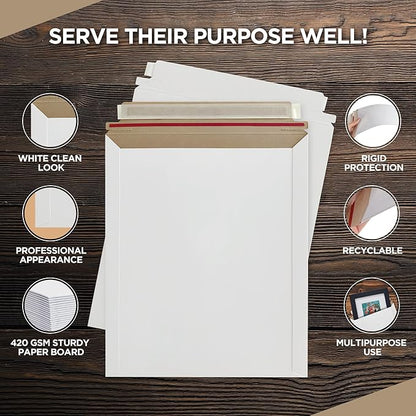 Rigid Mailers 9.25 x 11.75 Inch – 100 Pack White Self Seal Stay Flat Cardboard - Image 3