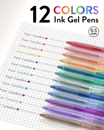 Four Candies 12Pack 0.5mm Quick Dry Retractable Gel Pen Set, Cute Transparent - Image 7